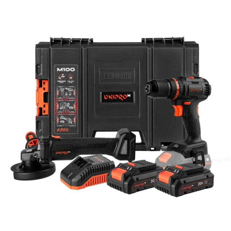 Болгарка Dnipro-M DGA-201BC Ultra + Шуруповерт CD-201HBC Compact + Батарея BP-240N (2 шт.) + Зарядний пристрій FC-230 + Ящик S-Box